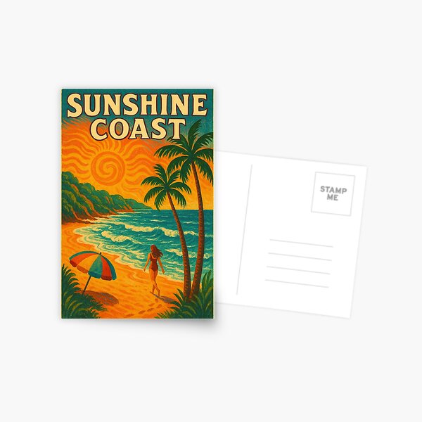 Item preview, Sunshine Coast Retro Beach – Queensland Travel Illustration designed and sold by placesonearth.