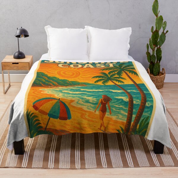 Item preview, Sunshine Coast Retro Beach – Queensland Travel Illustration designed and sold by Places On Earth.