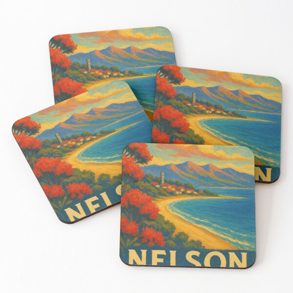 Item preview, Nelson Coastline Red Blossoms Tasman Bay New Zealand designed and sold by Places On Earth.