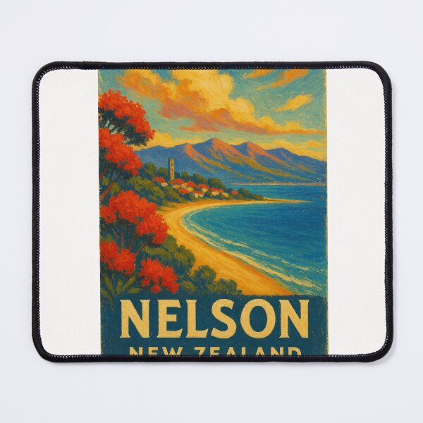 Item preview, Nelson Coastline Red Blossoms Tasman Bay New Zealand designed and sold by Places On Earth.
