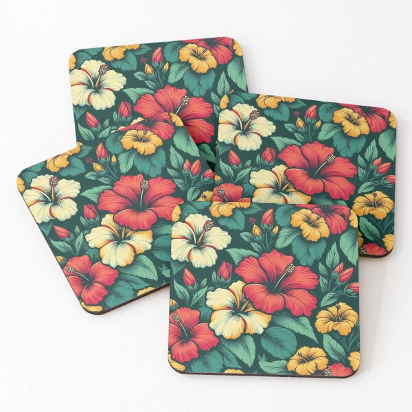 Item preview, Red hibiscus, and yellow in solid green designed and sold by Crisverona.
