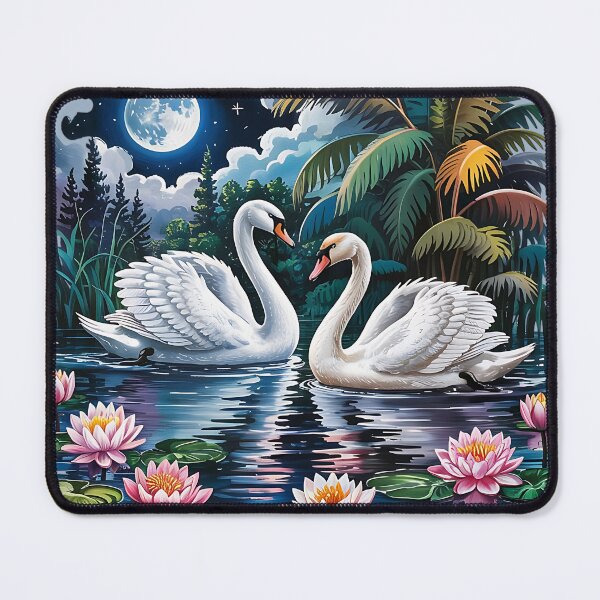 Item preview, Moonlit Swans in Tropical Lake with Lotus Blooms designed and sold by BirdsnStuff.