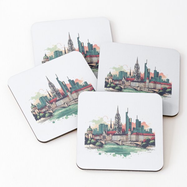 Item preview, Minimalist Watercolor Munich Germany Retro Cityscape Sticker, designed and sold by PaintMeWorld.