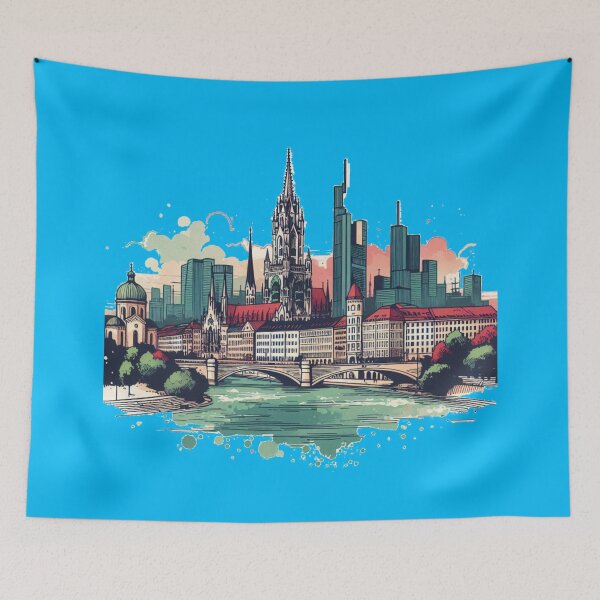 Item preview, Minimalist Watercolor Munich Germany Retro Cityscape Sticker, designed and sold by PaintMeWorld.