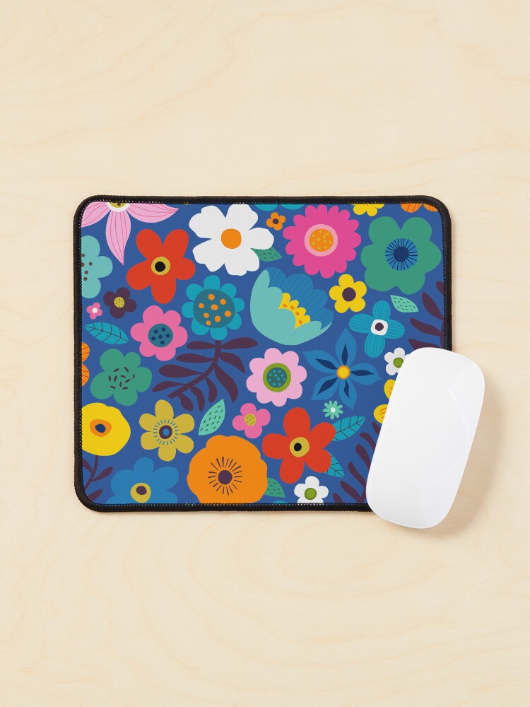 Thumbnail 1 of 5, Mouse Pad, Bold floral scatter - pink and blue large scale pattern by Cecca Designs designed and sold by Cecca-Designs.
