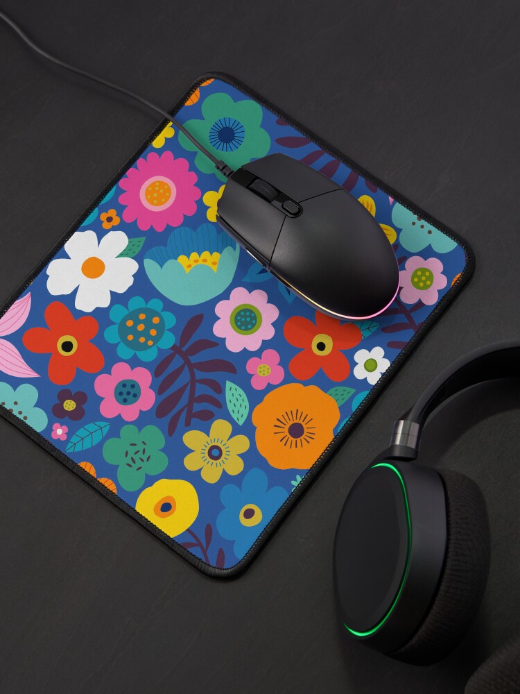 Thumbnail 4 of 5, Mouse Pad, Bold floral scatter - pink and blue large scale pattern by Cecca Designs designed and sold by Cecca-Designs.