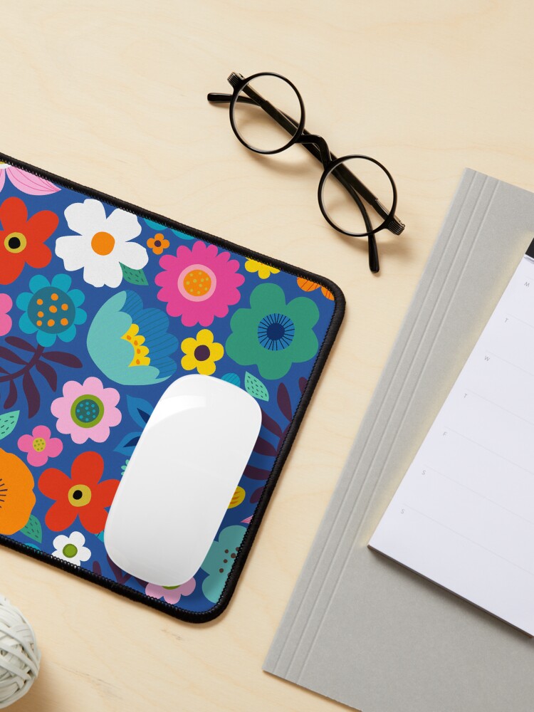 Thumbnail 3 of 5, Mouse Pad, Bold floral scatter - pink and blue large scale pattern by Cecca Designs designed and sold by Cecca-Designs.