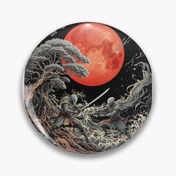 Artikelvorschau, Alien Samurai Design, Blutmond, Wellenkunst, Japanische Kunst, Samurai-Kampf entworfen und verkauft von fenrirwulf68.