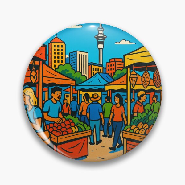 Item preview, Auckland City Market Comic Design – Vibrant AI Art for Clothing, Accessories & Travel-Inspired Fashion designed and sold by knalpot-design.