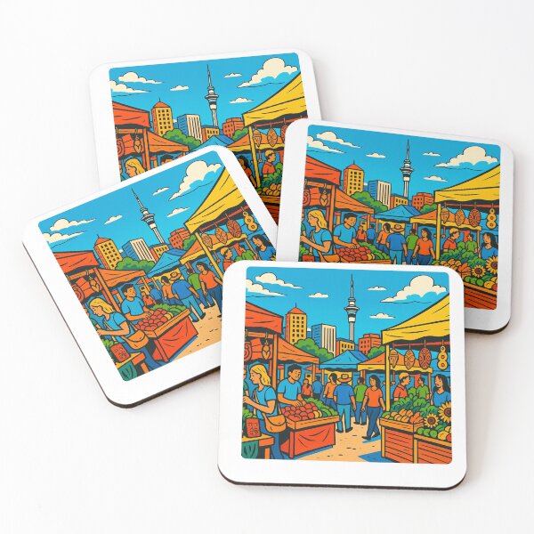 Item preview, Auckland City Market Comic Design – Vibrant AI Art for Clothing, Accessories & Travel-Inspired Fashion designed and sold by knalpot-design.