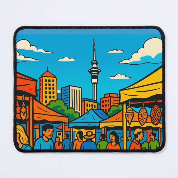 Item preview, Auckland City Market Comic Design – Vibrant AI Art for Clothing, Accessories & Travel-Inspired Fashion designed and sold by knalpot-design.