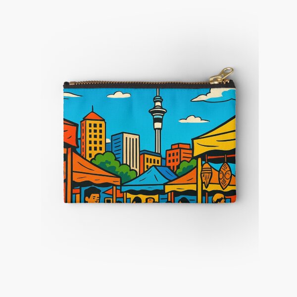 Item preview, Auckland City Market Comic Design – Vibrant AI Art for Clothing, Accessories & Travel-Inspired Fashion designed and sold by knalpot-design.