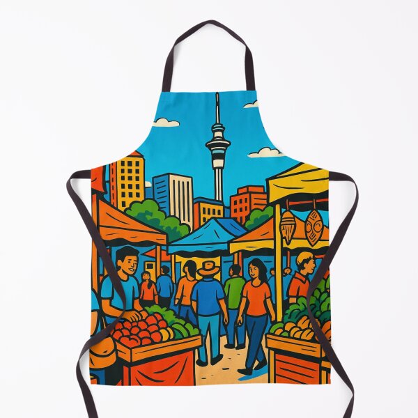 Item preview, Auckland City Market Comic Design – Vibrant AI Art for Clothing, Accessories & Travel-Inspired Fashion designed and sold by knalpot-design.
