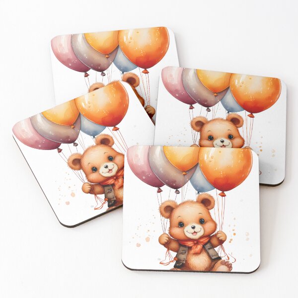 Item preview, Cartoon bear flying on balloons designed and sold by Nazardes.