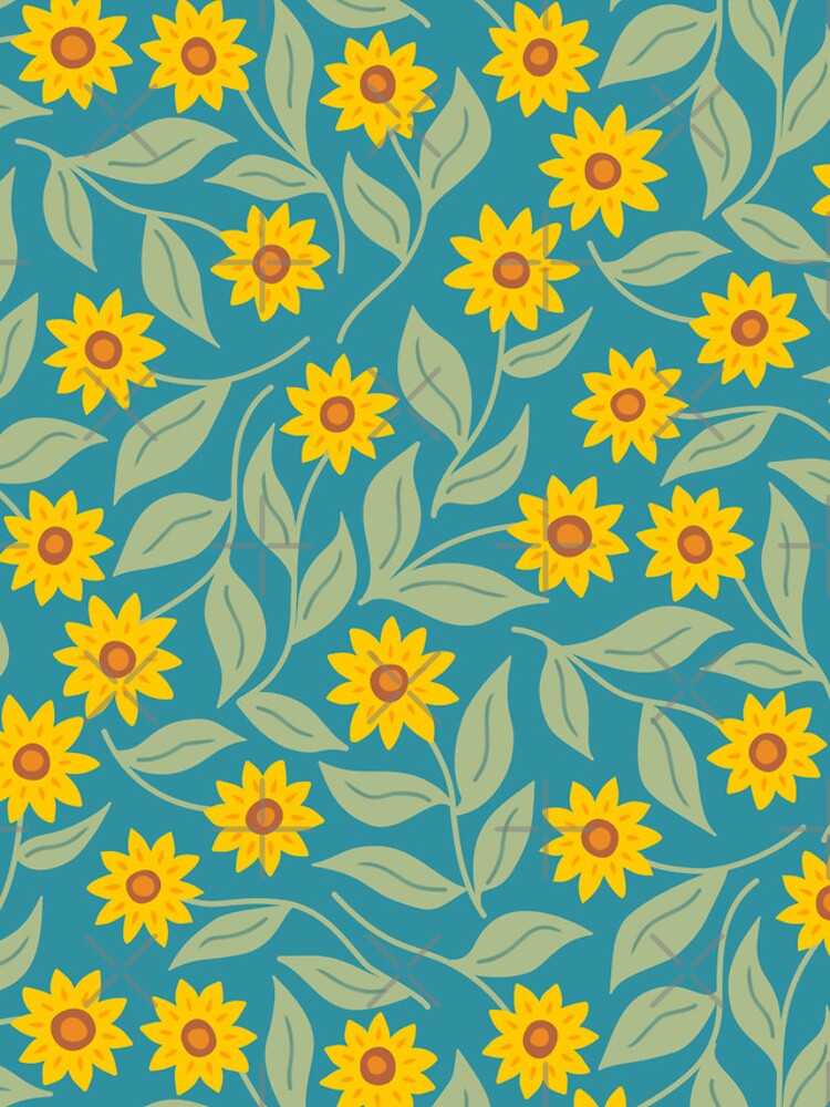 Thumbnail 4 of 4, iPhone Case, Sunflower scatter - yellow and turquoise floral pattern by Cecca Designs designed and sold by Cecca-Designs.