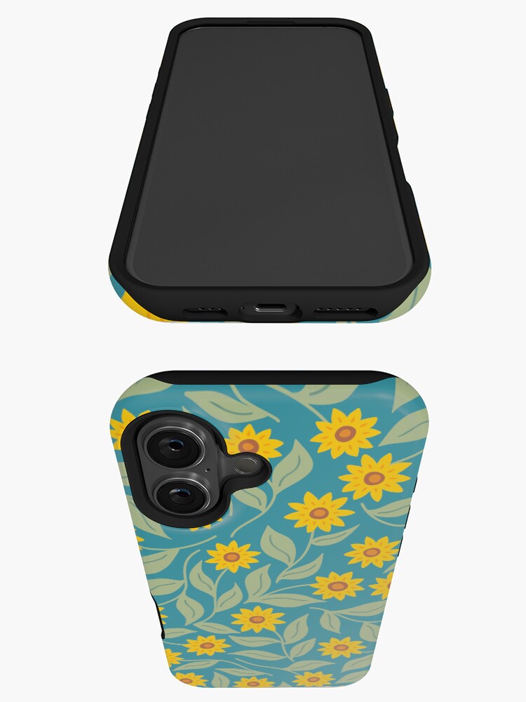 Thumbnail 3 of 4, iPhone Case, Sunflower scatter - yellow and turquoise floral pattern by Cecca Designs designed and sold by Cecca-Designs.
