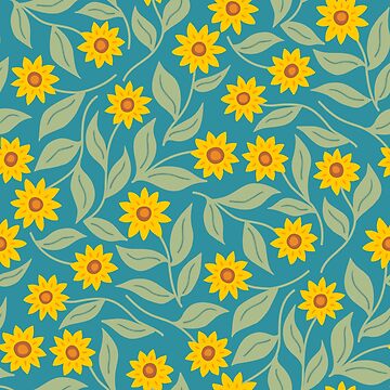 Artwork thumbnail, Sunflower scatter - yellow and turquoise floral pattern by Cecca Designs by Cecca-Designs