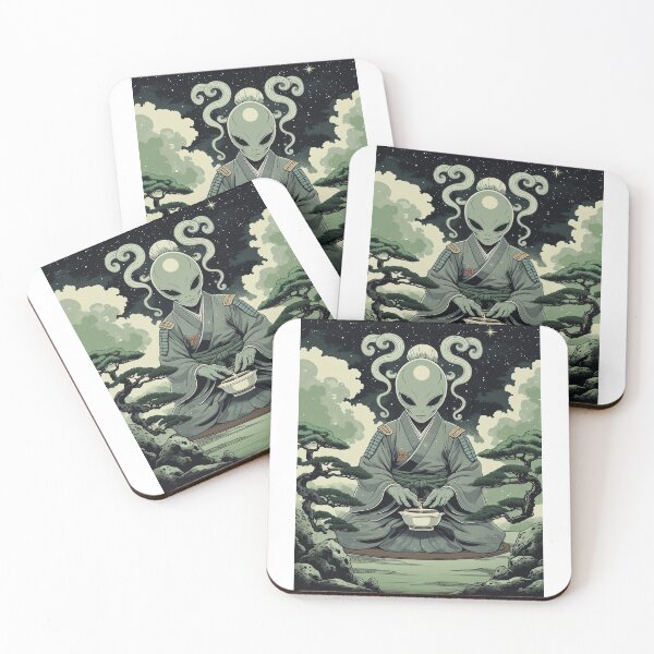 Item preview, Alien Samurai Tea Ceremony Art, Unique Graphic, Futuristic Zen Design designed and sold by fenrirwulf68.