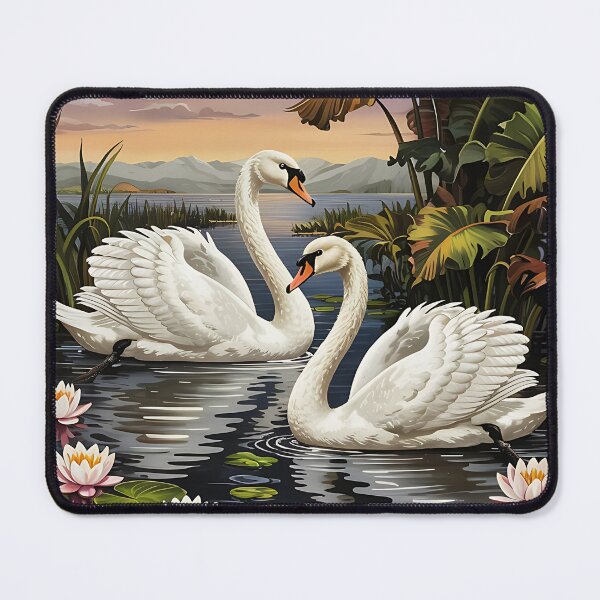 Item preview, Swans at Sunset in Tropical Lotus Pond with Full Moon designed and sold by BirdsnStuff.
