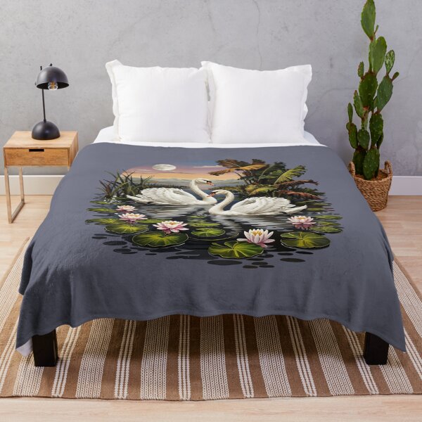 Item preview, Swans at Sunset in Tropical Lotus Pond with Full Moon designed and sold by BirdsnStuff.