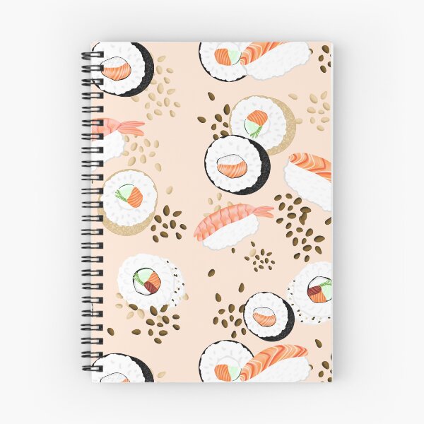 Item preview, Cute sushi pattern, in different variations, with sesame, salmon, cucumber, in the colors brown, black, red, orange and green designed and sold by katecheerycake.