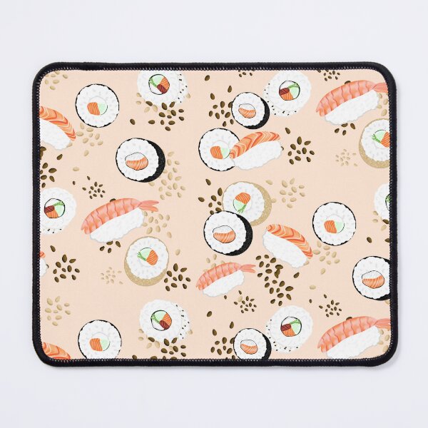 Item preview, Cute sushi pattern, in different variations, with sesame, salmon, cucumber, in the colors brown, black, red, orange and green designed and sold by katecheerycake.