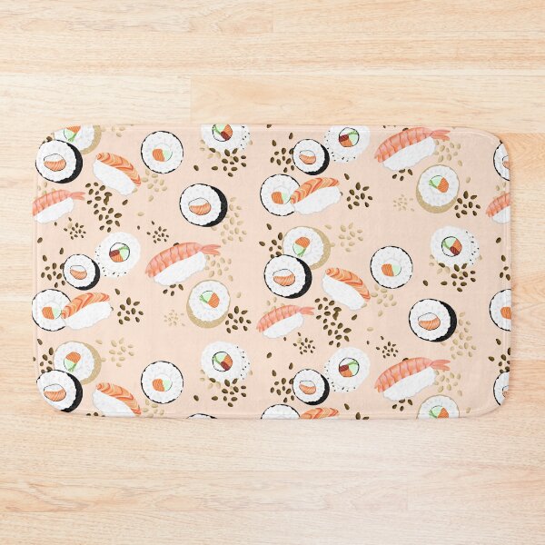 Item preview, Cute sushi pattern, in different variations, with sesame, salmon, cucumber, in the colors brown, black, red, orange and green designed and sold by katecheerycake.