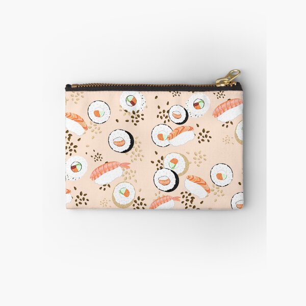 Item preview, Cute sushi pattern, in different variations, with sesame, salmon, cucumber, in the colors brown, black, red, orange and green designed and sold by katecheerycake.