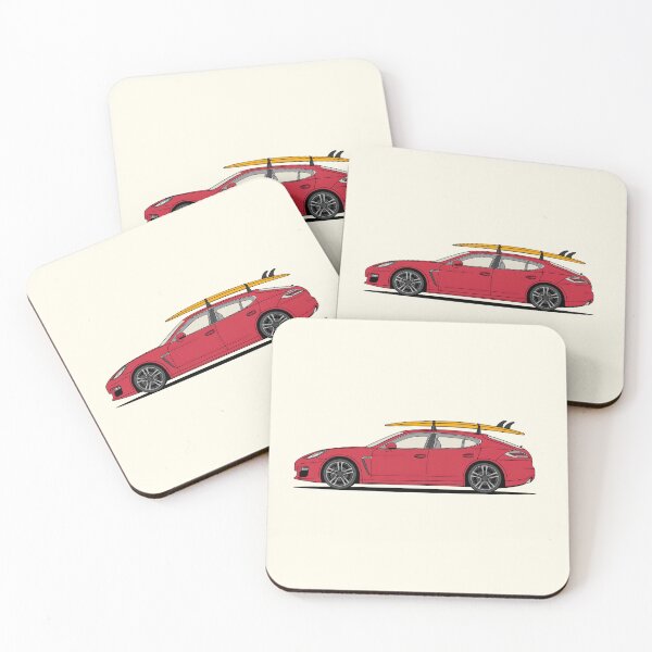 Item preview, Red Porsche 970 Panamera summer surfs up illustration designed and sold by blackdogshop.