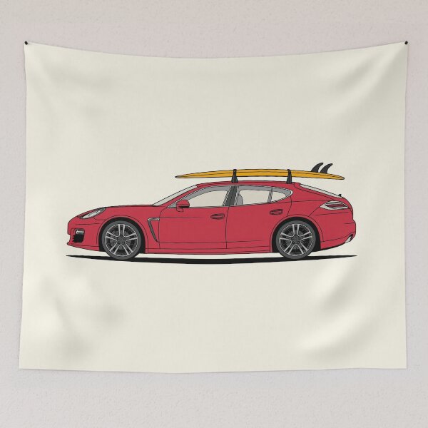 Item preview, Red Porsche 970 Panamera summer surfs up illustration designed and sold by blackdogshop.