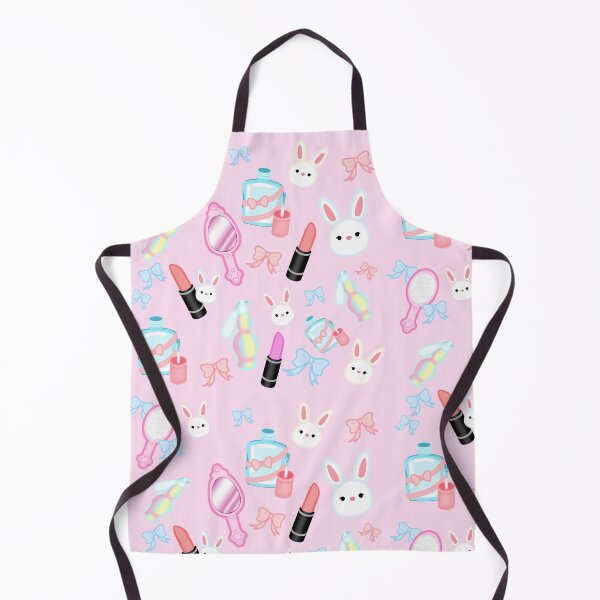 Item preview, Cute pastel pattern with bunny, lipstick, mirror, bow, nail polish, perfume and brush on pink background designed and sold by katecheerycake.