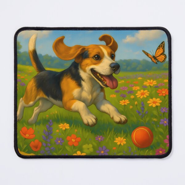 Item preview, Beagle Chasing Butterfly in Flower Field designed and sold by Pawprint Puzzle Studio.