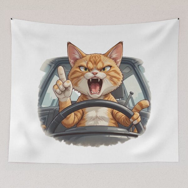 Item preview, Furious Driving Cat Cartoon Design designed and sold by latelierdechris.