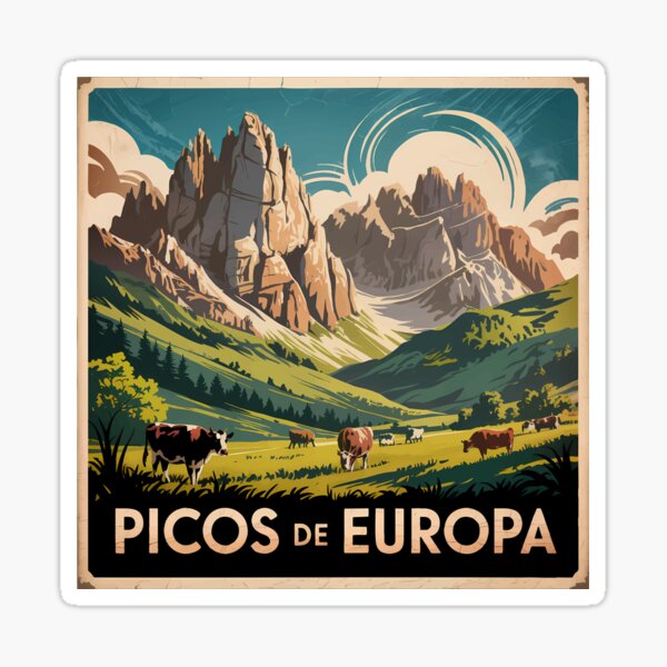 Aperçu de l'œuvre Picos de Europa Espagne Illustration Badge de voyage créée et vendue par KrisSidDesigns.