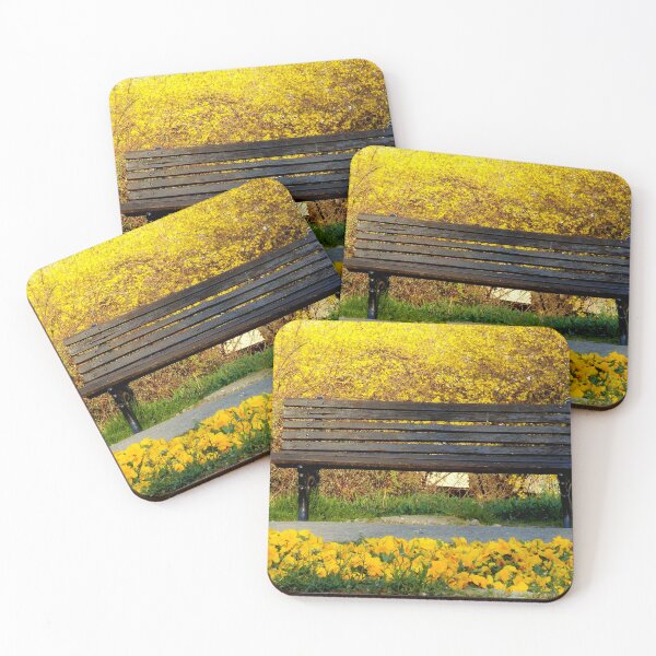 Item preview, Spring Whispers – Empty Bench in a Yellow Blooming Paradise designed and sold by branaghbel.