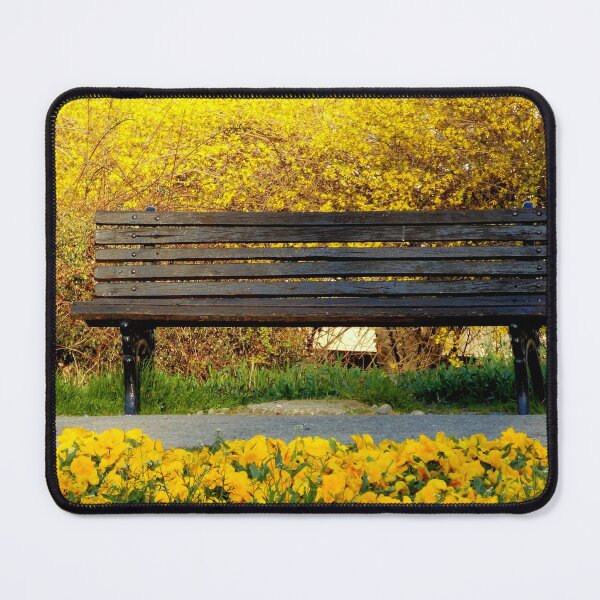 Item preview, Spring Whispers – Empty Bench in a Yellow Blooming Paradise designed and sold by Branislava Tir .