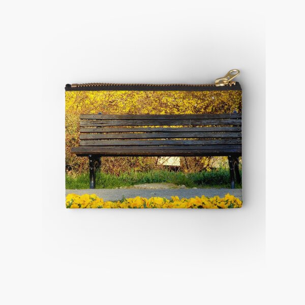 Item preview, Spring Whispers – Empty Bench in a Yellow Blooming Paradise designed and sold by branaghbel.