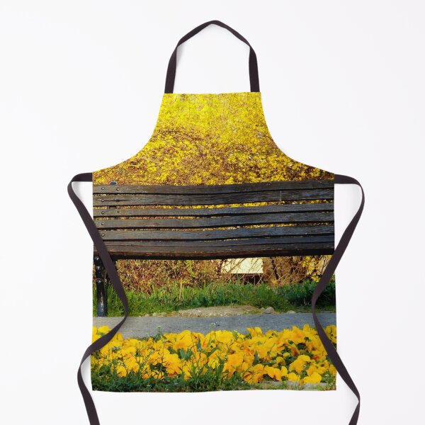 Item preview, Spring Whispers – Empty Bench in a Yellow Blooming Paradise designed and sold by branaghbel.