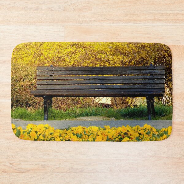 Item preview, Spring Whispers – Empty Bench in a Yellow Blooming Paradise designed and sold by branaghbel.