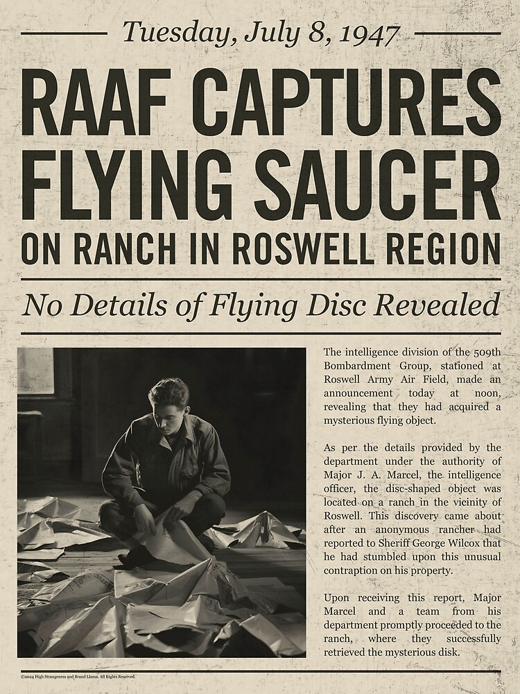 UFO - RAAF Captures Flying Saucer - Newspaper Headline