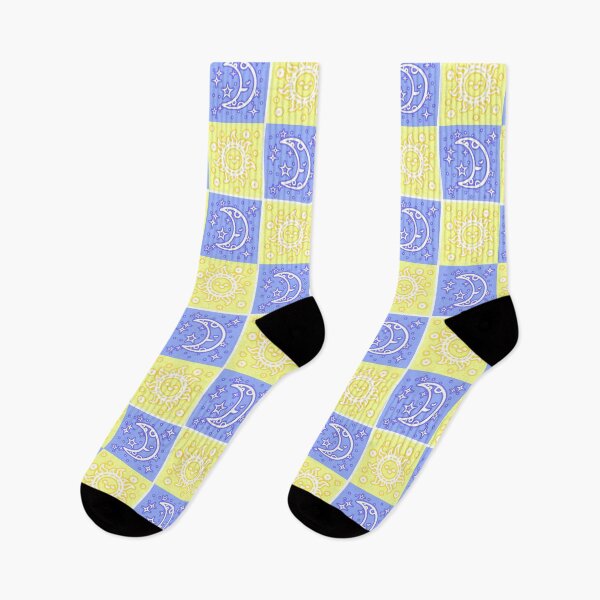 Item preview, A sweet, pastel and magical sun and moon pattern on a checkerboard pattern in yellow and blue designed and sold by katecheerycake.
