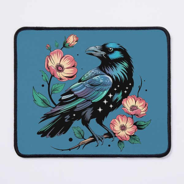 Item preview, Celestial Raven with Starry Feathers and Blossoms designed and sold by BirdsnStuff.