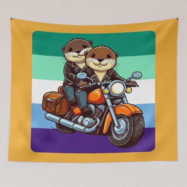 Item preview, Gay Otters on a Motorcycle designed and sold by Ghost on Toast.