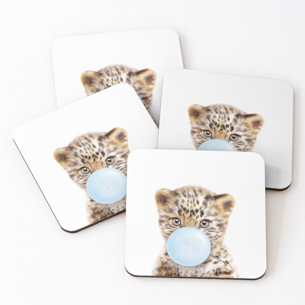 Item preview, Baby Leopard Blowing Blue Bubble Gum, Baby Boy, Kids, Nursery, Baby Animals Art Print by Synplus designed and sold by synplus.