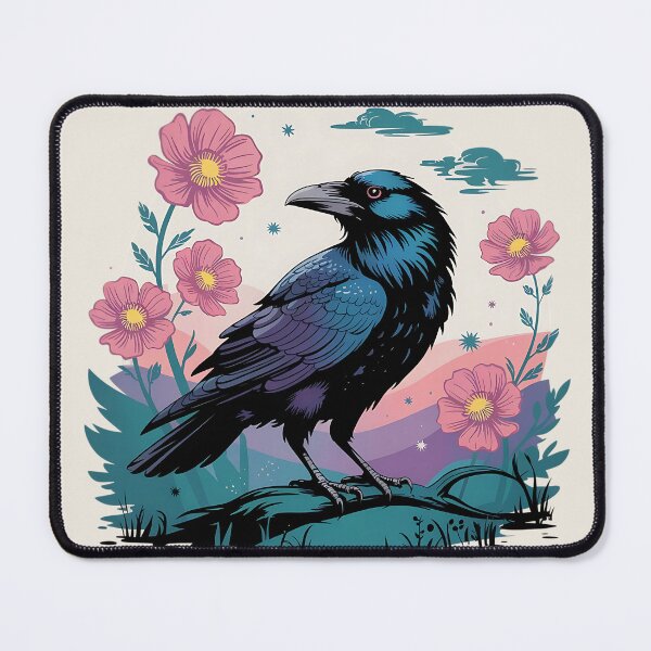Item preview, Midnight Raven Surrounded by Pastel Florals designed and sold by BirdsnStuff.