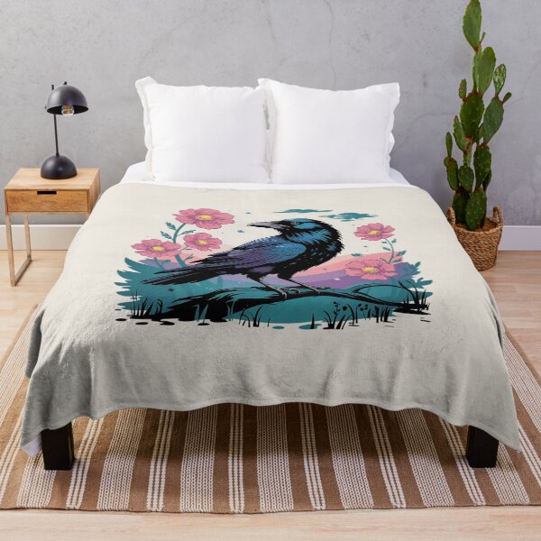 Item preview, Midnight Raven Surrounded by Pastel Florals  designed and sold by BirdsnStuff.