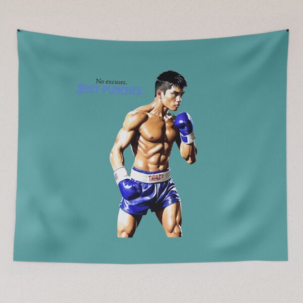 Item preview, Muay Thai Warrior – Determined Fighter in Blue Shorts designed and sold by CharmingGarden.