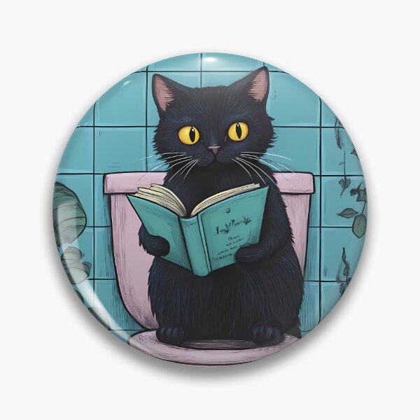 Item preview, Black Cat on Toilet Reading, Retro Funny Cat  designed and sold by DigitalEffects.
