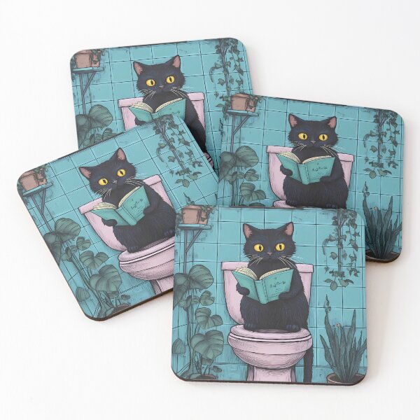 Item preview, Black Cat on Toilet Reading, Retro Funny Cat  designed and sold by DigitalEffects.
