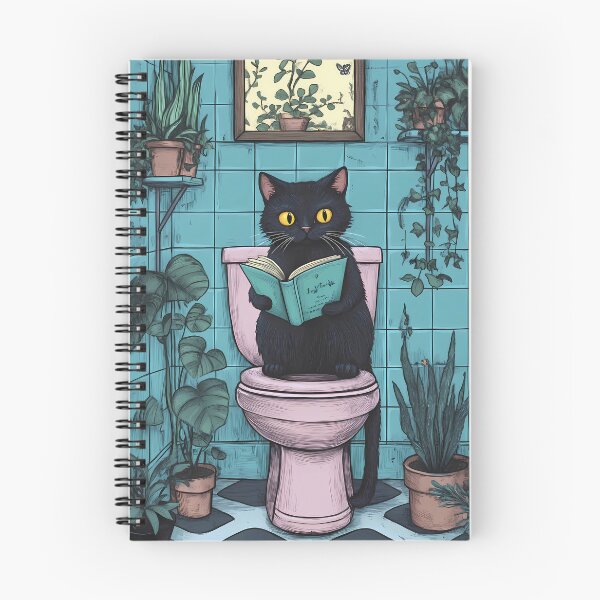 Item preview, Black Cat on Toilet Reading, Retro Funny Cat  designed and sold by DigitalEffects.